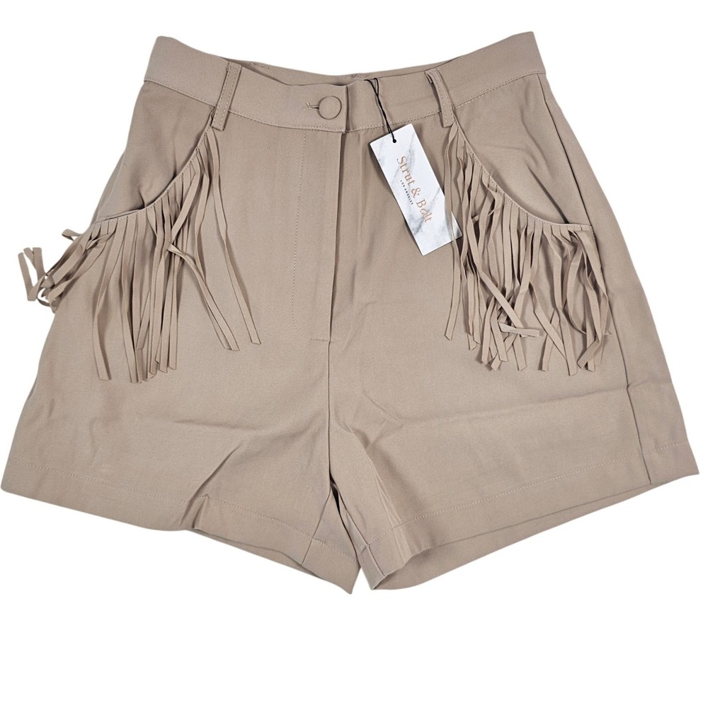 Strut & Bolt Womens Tan Fringe High‎ Waisted Shorts Khaki Small NWT Boho Western